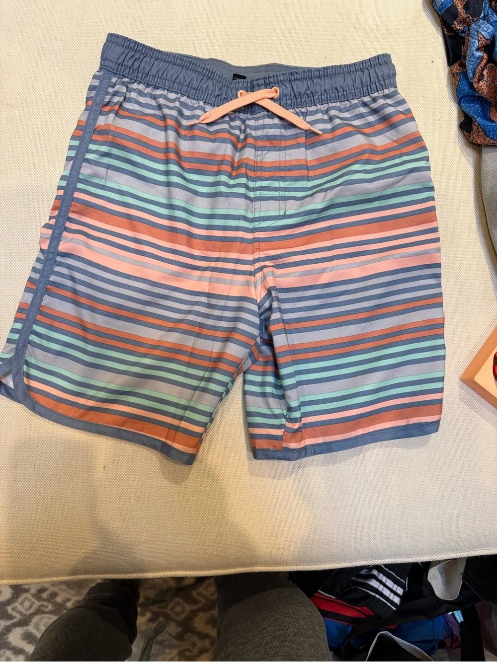 Art Class Stripe Boys Swim Trunks - Blue, Coral, Mint